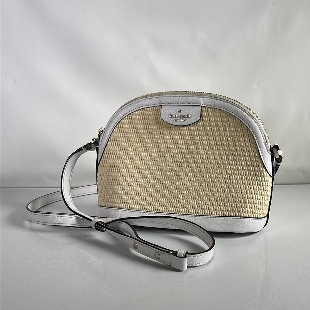 Kate Spade Cross Body Bag Sylvia Straw Bag White Round
